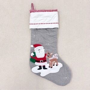 Pottery Barn Kids Santa With Rudolph Gray Quilted Christmas Stocking,No monogram